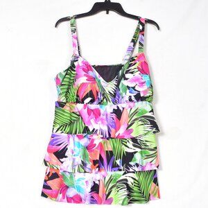 Women's Tropical Floral Tiered Tankini Swimdress Size 18W Bright Multicolor